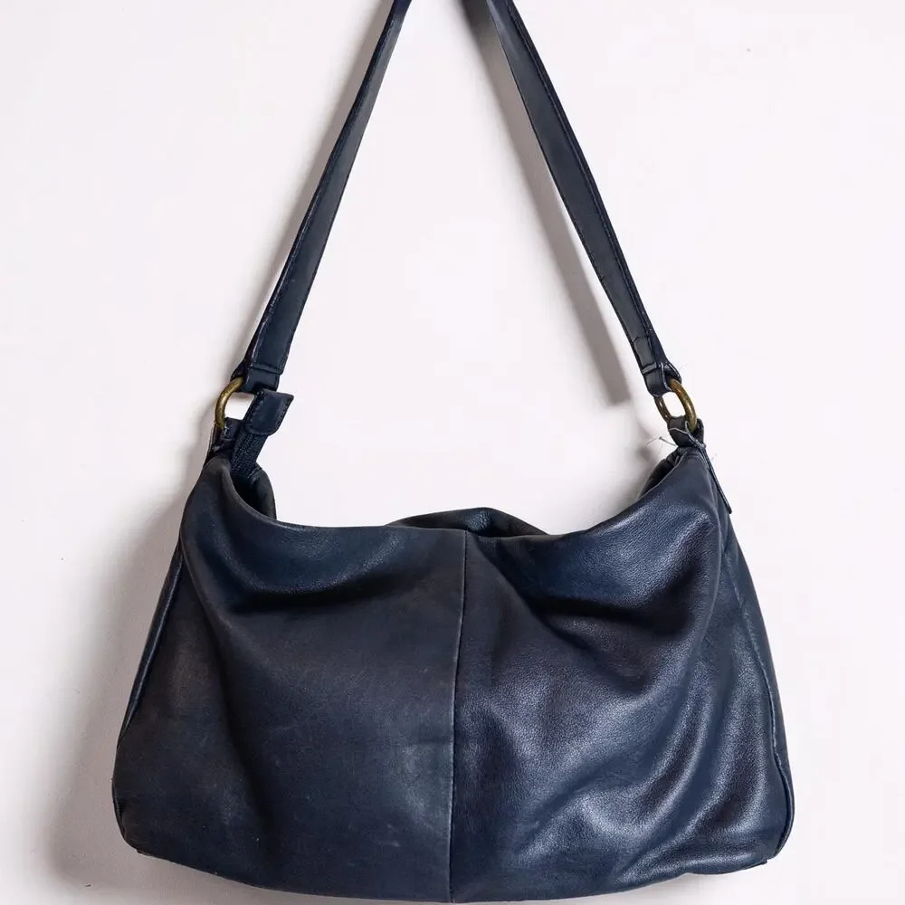 Y2K St Johns Bay Navy Leather Shoulder Bag Hobo Purse